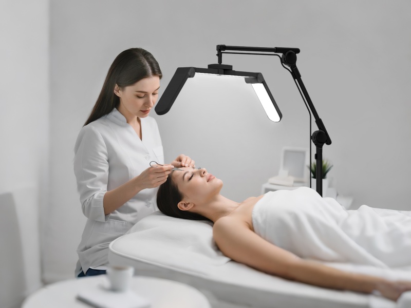 Half moon light coverage in nail and lash salon environment