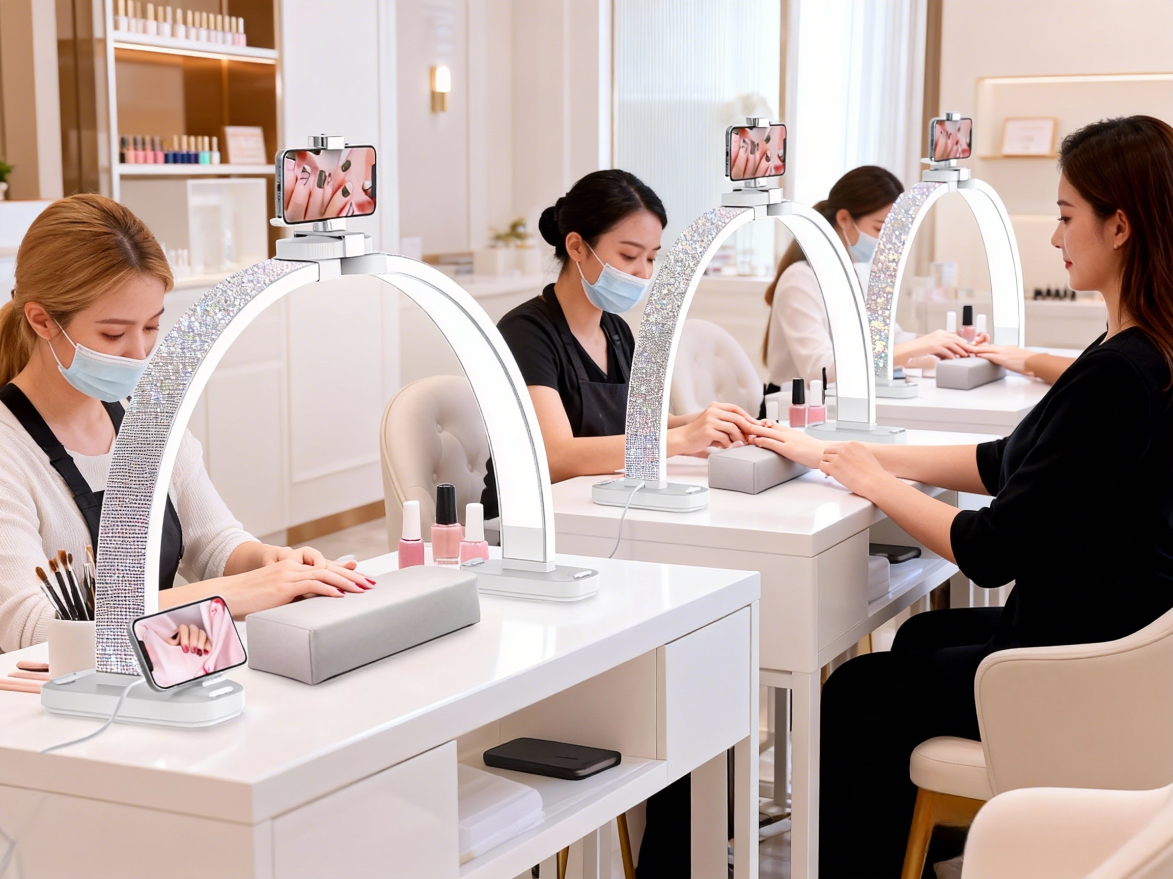 Half moon light used in a professional nail salon workspace
