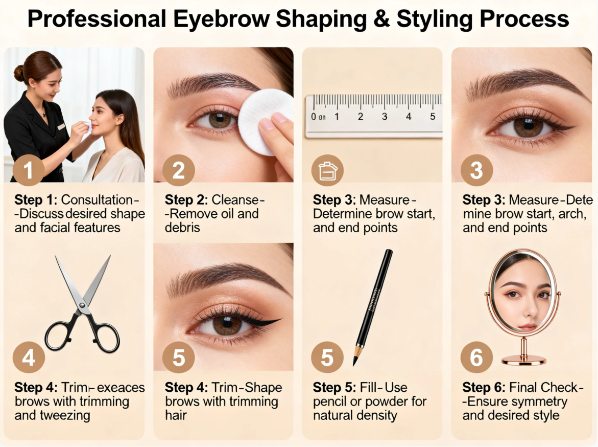 Professional eyebrow shaping and styling process